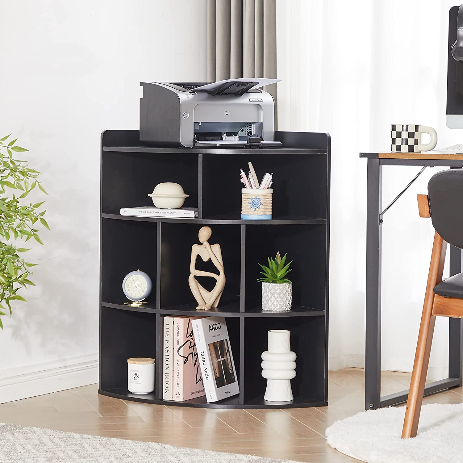 VECELO 3-Tier Corner Cabinet with 8 Cubbies, Wooden Cube Storage Organizer, Modern Bookshelf Units