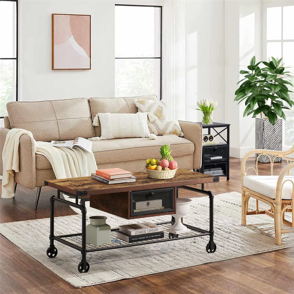 Modern Coffee Center Table with Drawer and Storage Shelf