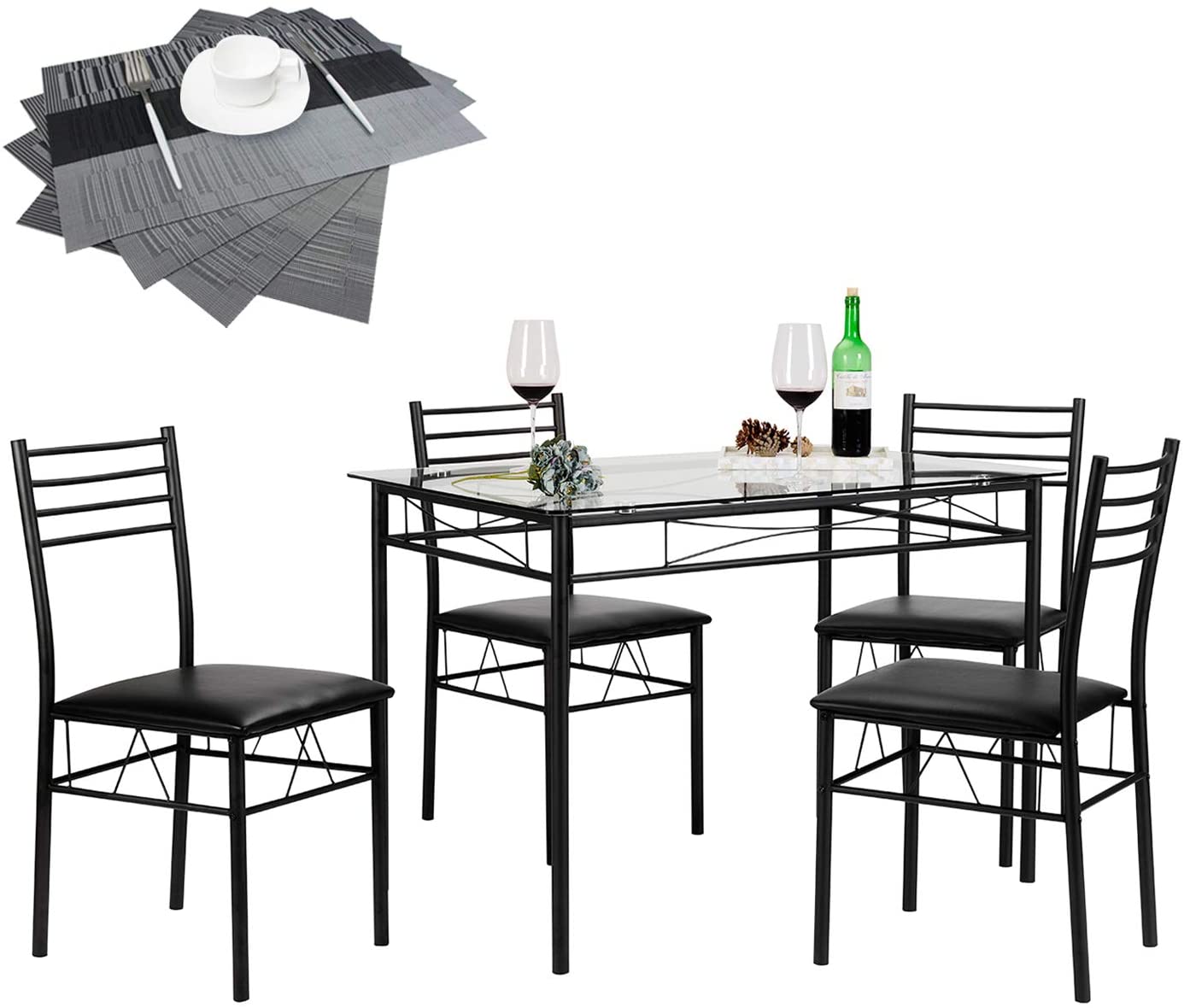 VECELO Modern Rectangular 5-Piece Dining Table Set for Kitchen/Dining Room/Dinette/Breakfast