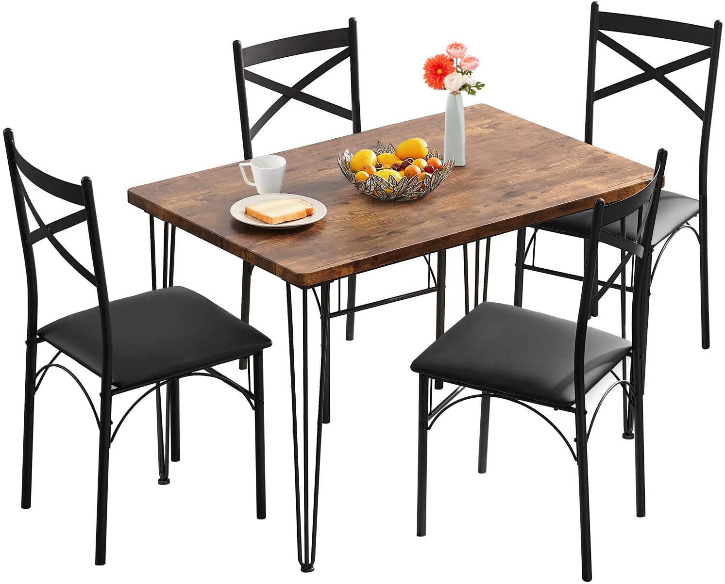 VECELO 5-Piece Dining Table Set Modern Rectangular Table for Dining Room/Kitchen