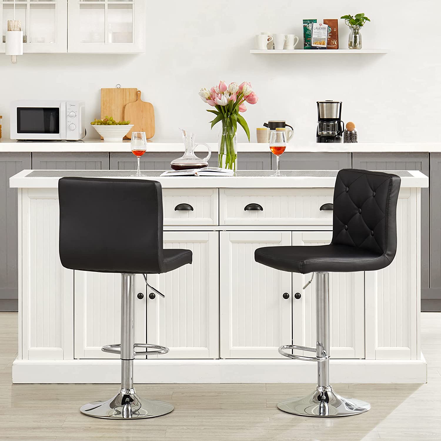 VECELO Kitchen Island Counter Height Chairs/Bar Stools with PU Leather Back&Swivel Adjustable Seat, Set of 2