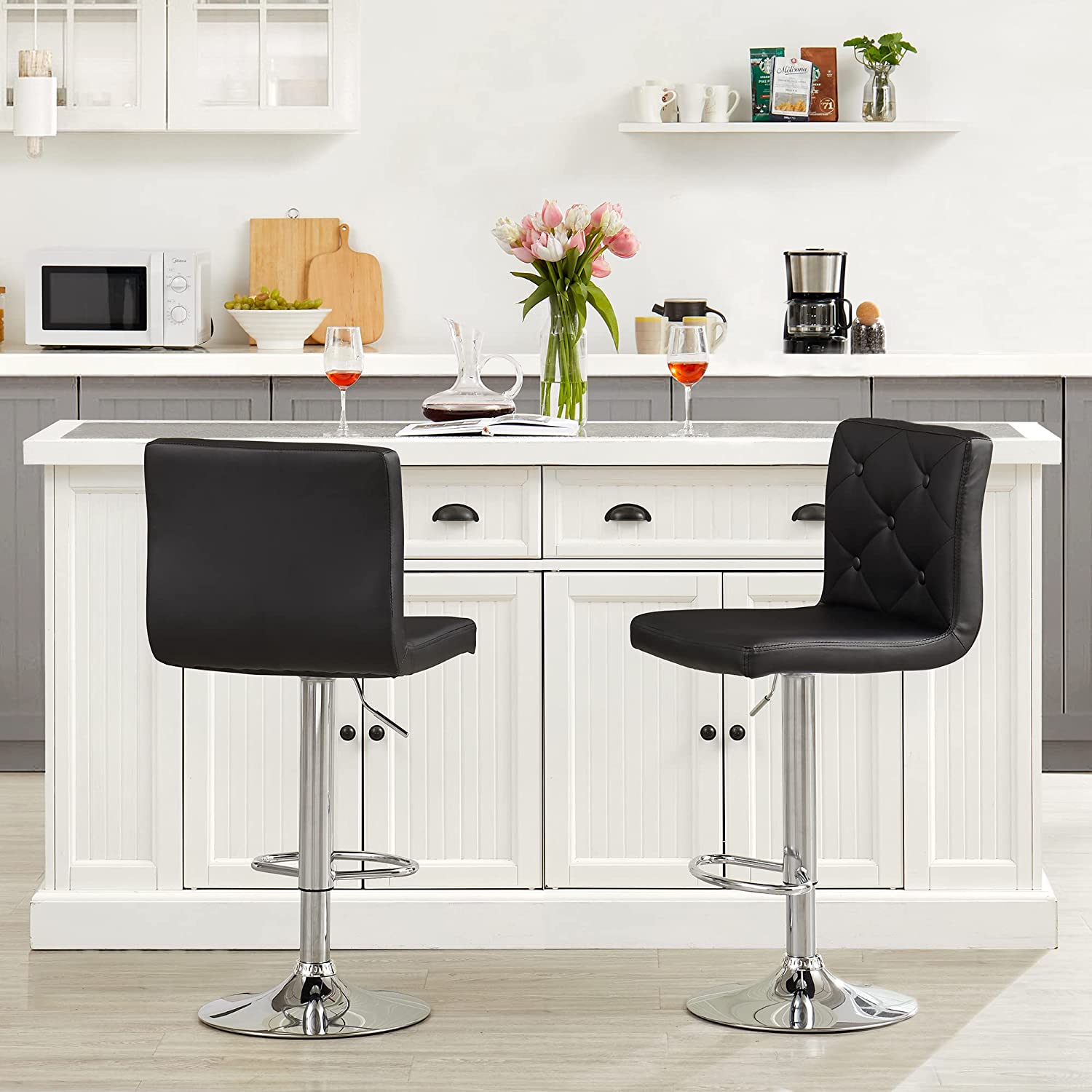 VECELO Adjustable Bar Stools Set of 2,Swivel PU Leather Counter Height  Barstool with Back and Arms for Kitchen/Island, White - Yahoo Shopping