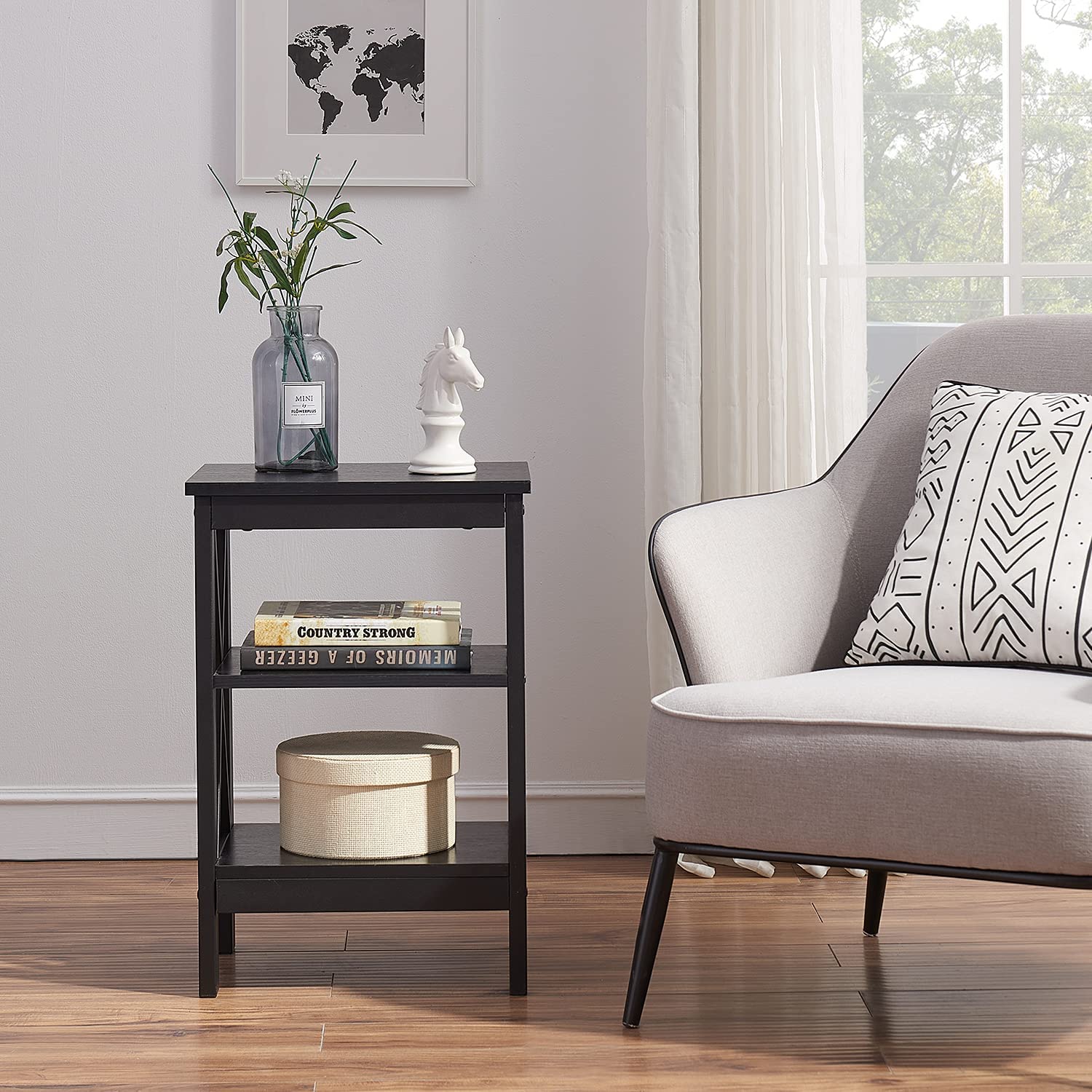 VECELO Versatile Side/End Table with Storage Shelf for Living Room&Bedroom