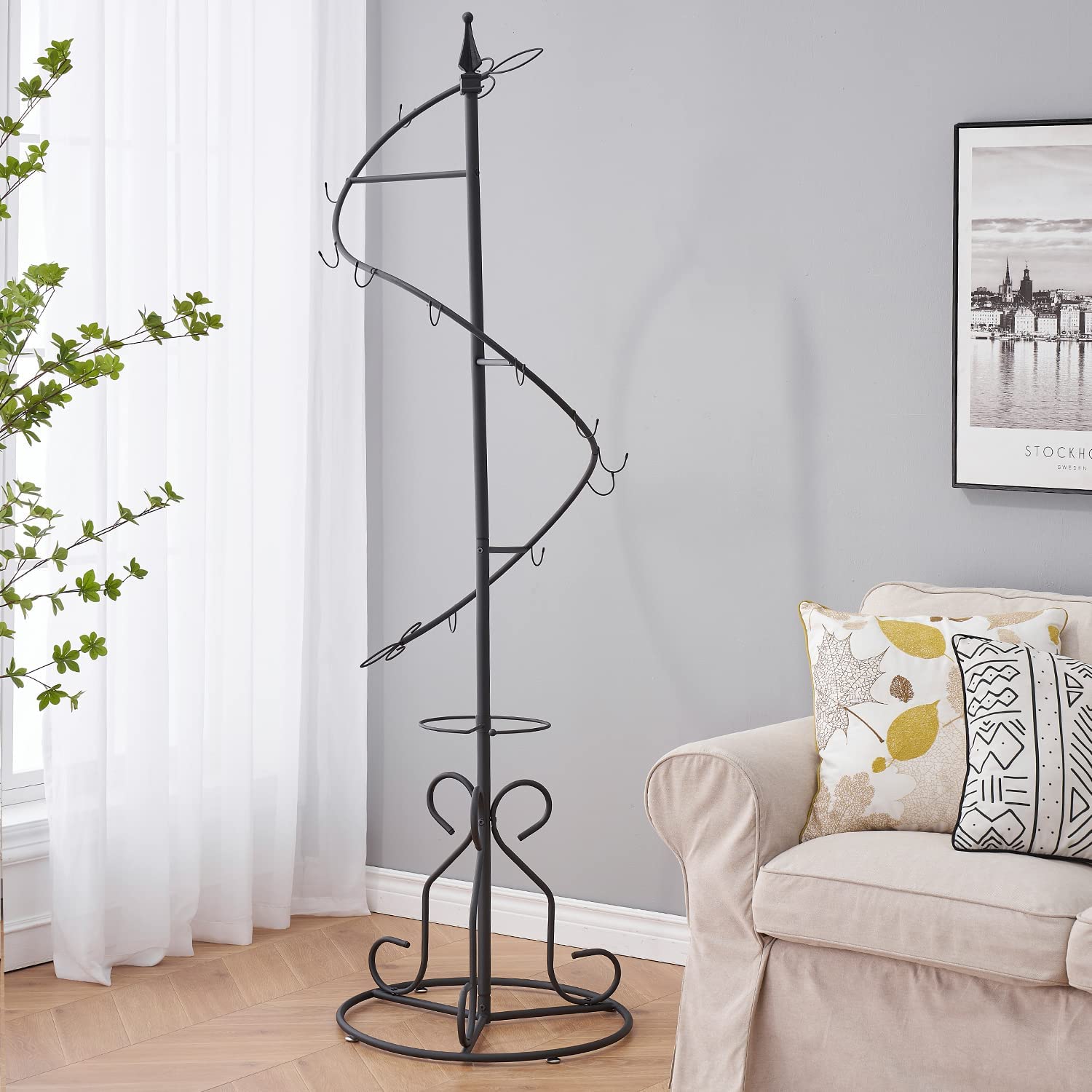 VECELO Modern Spiral Coat Rack, Hall Trees with Hooks and Umbrella Holder