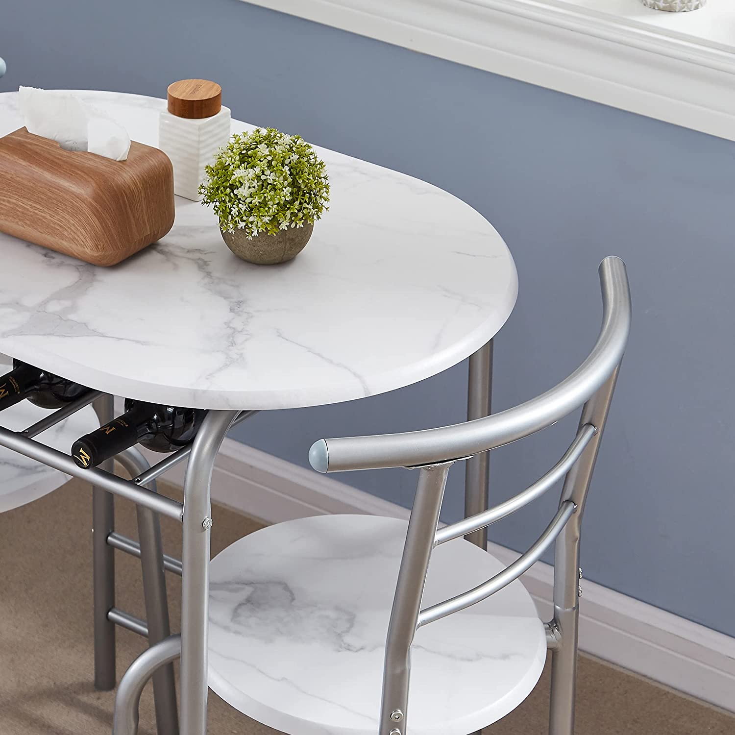 VECELO 3-Piece Dining Table Set/Round Tabletop & Chair for Kitchen