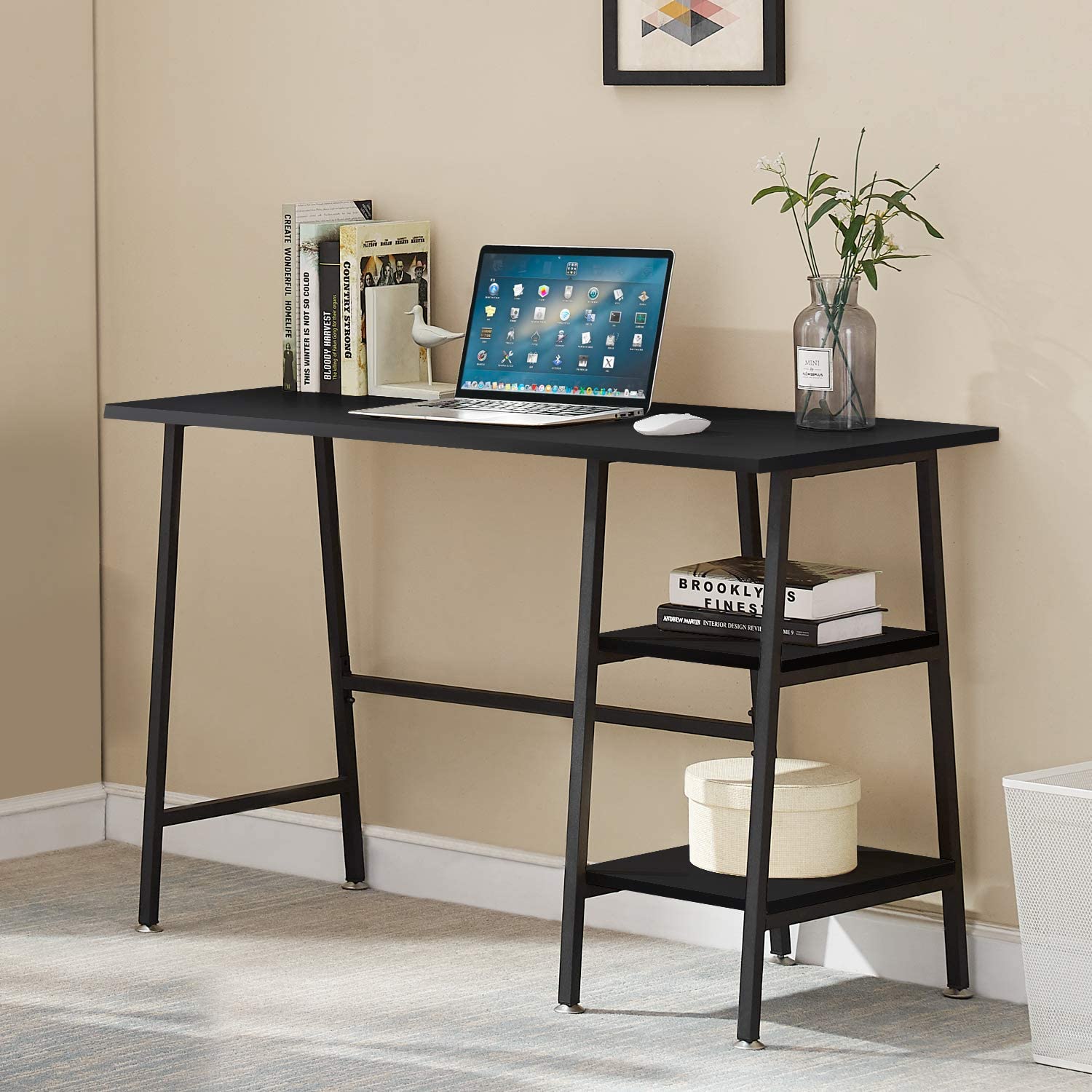 Computer Desk 2 Drawers Multi-Shelves Study Workstation PC Table