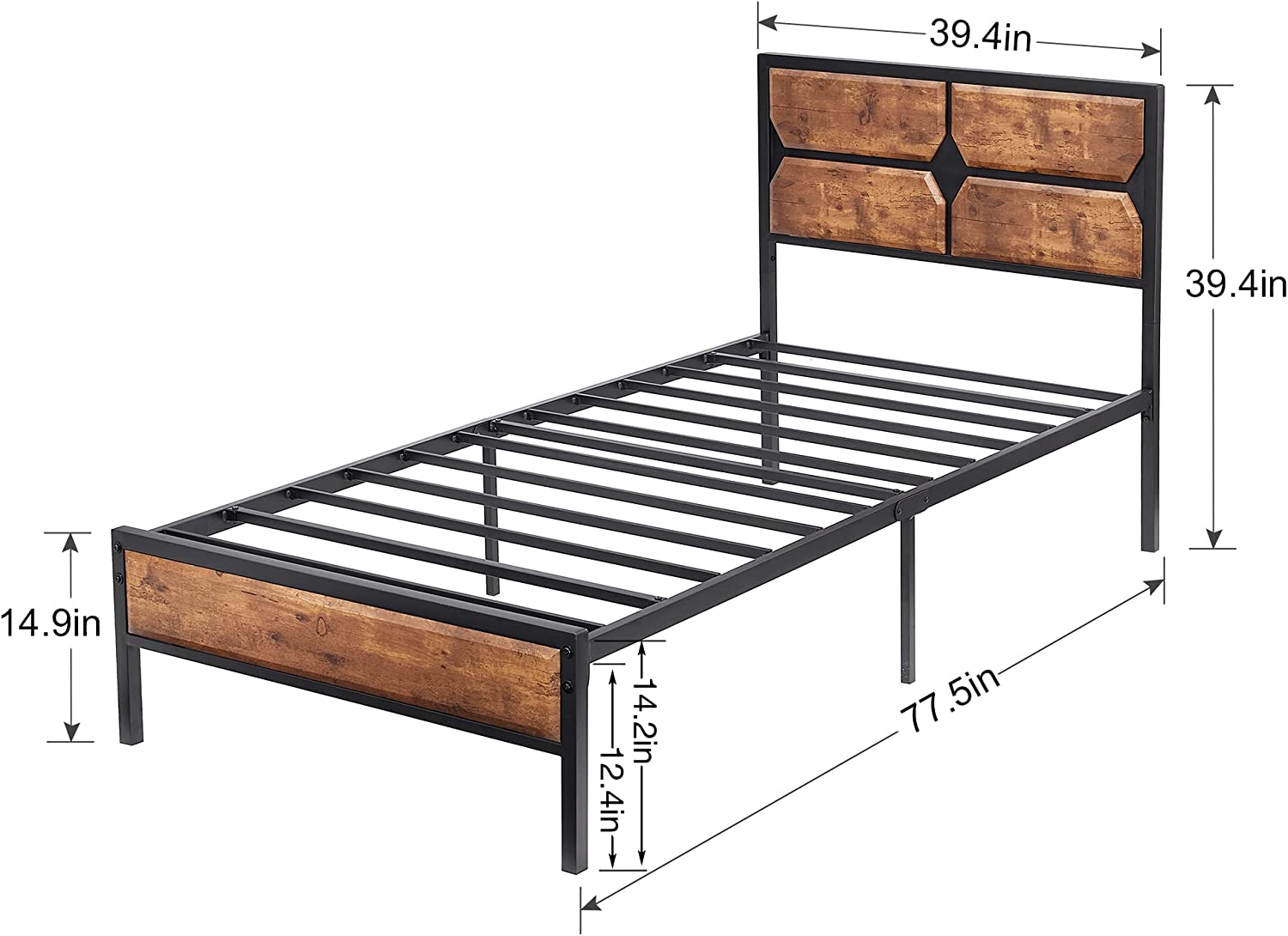 VECELO Metal Bed Frame Platform with Wooden Headboard&Footboard Mattress Foundation