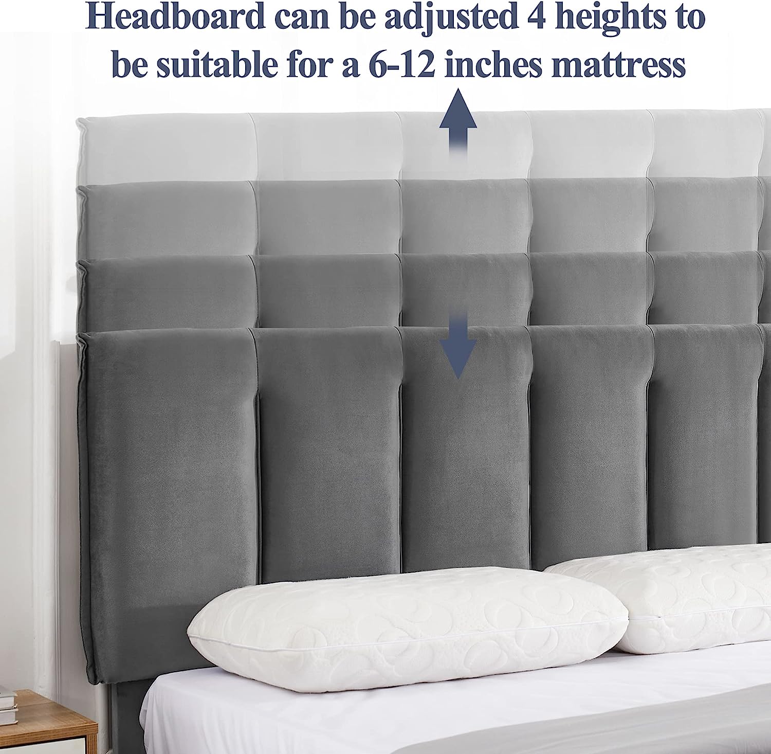 VECELO Grey Bed Frame, Modern Upholstered Platform Bedframe, Adjustable Headboard, Twin/Full/Queen size