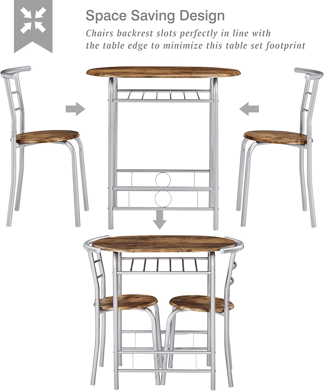 VECELO 3-Piece Dining Table Set/Round Tabletop & Chair for Kitchen