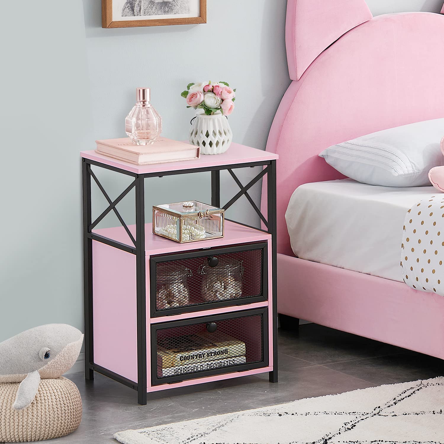 Modern NightStand with Storage Space and Door