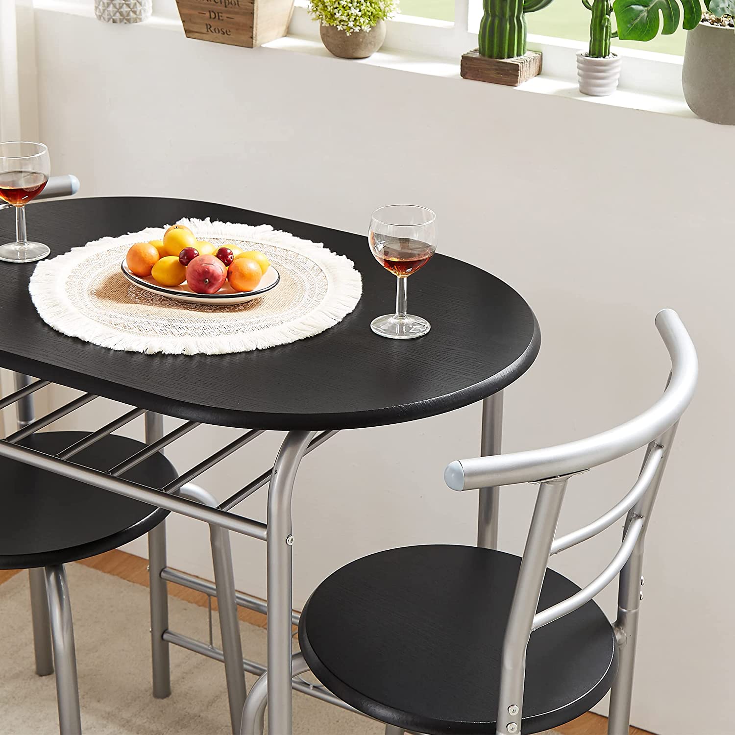 VECELO 3-Piece Dining Table Set/Round Tabletop & Chair for Kitchen