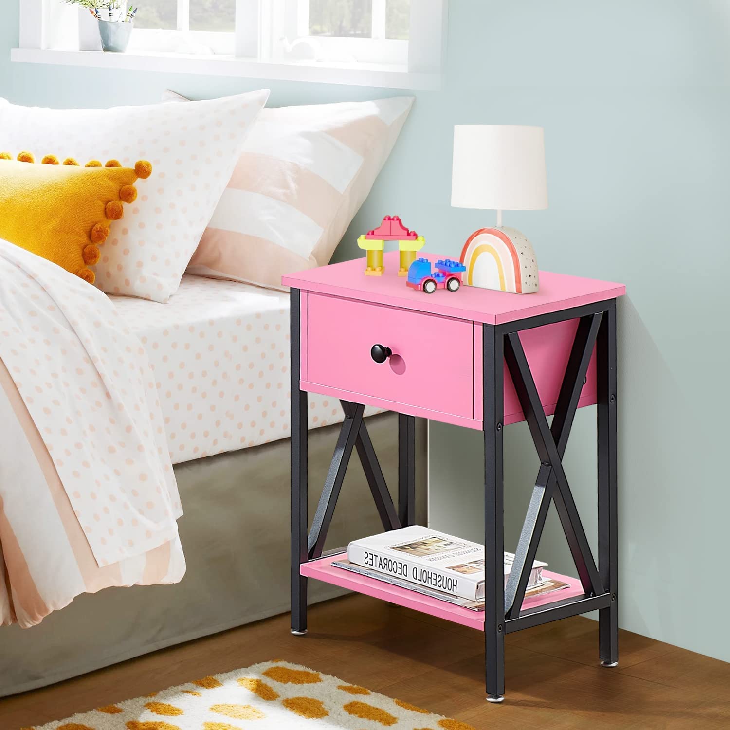 VECELO Night Stands Bedside End Table X-Design with Drawer&Storage Shelf for Living Room Bedroom, Nightstand with Drawer