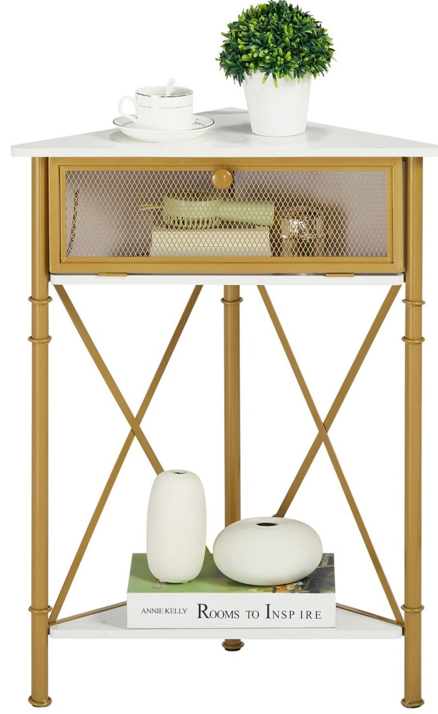 VECELO Corner Table/Cabinet/Organizer with Flip Door