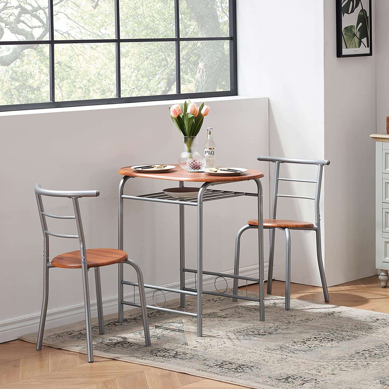 3-Piece Bar Table Set/Round Tabletop & Chair