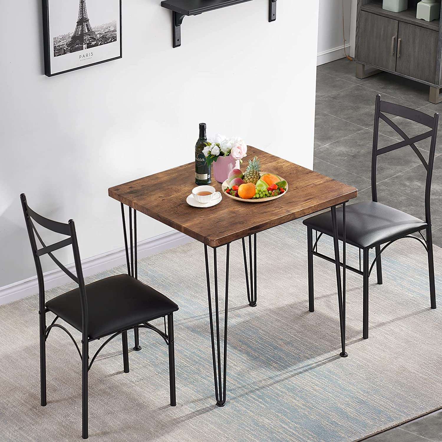 VECELO 3-Piece Kitchen & Dining Table Set for Home Kitchen Breakfast Nook