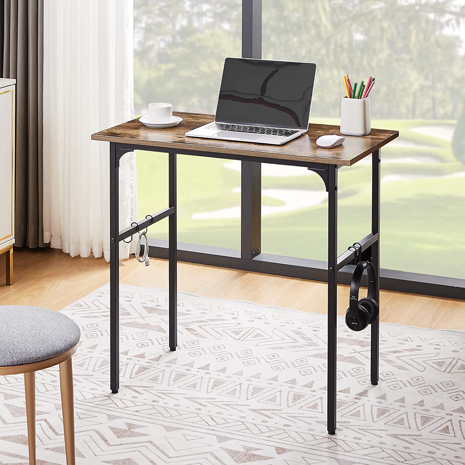 VECELO Industrial Simple Style Wood Table & Metal Frame Home Office Computer Desk