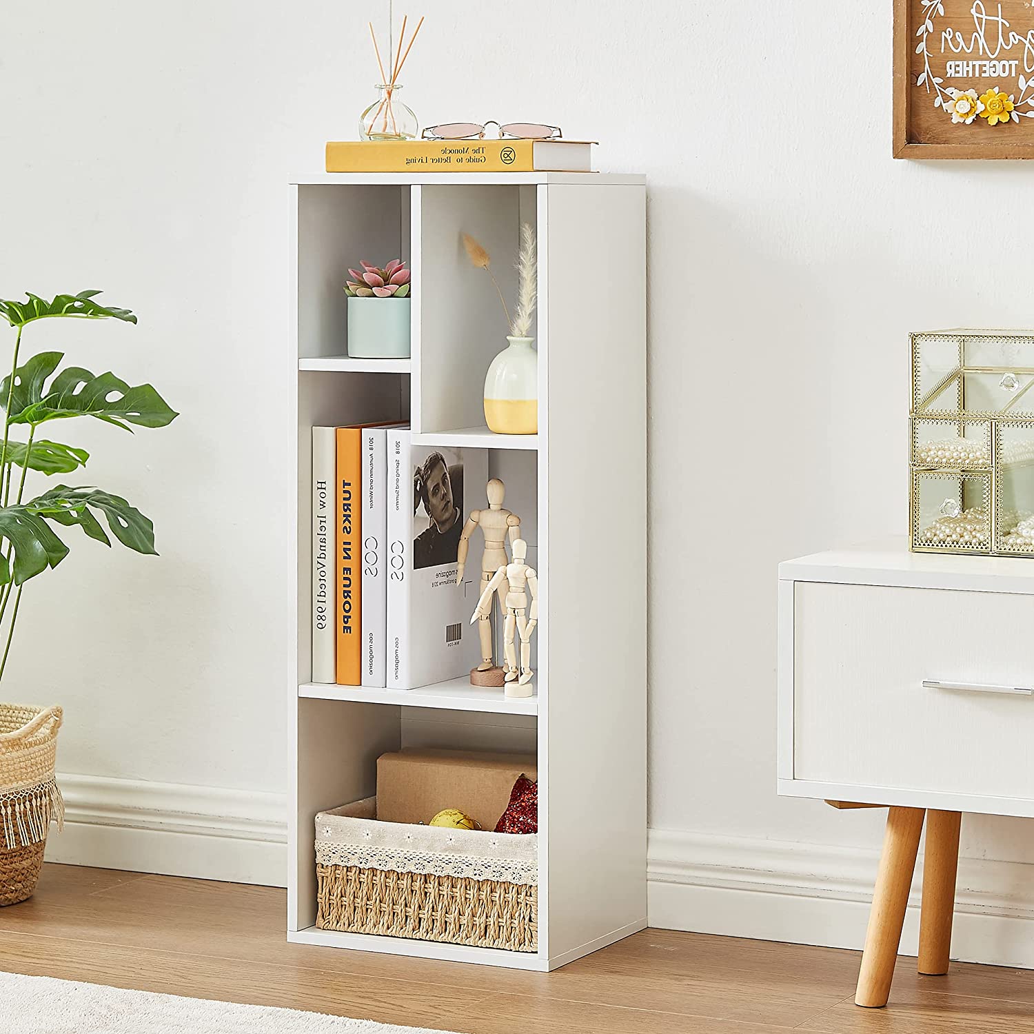 VECELO Modern 3-Tier Small Bookcase, 4 Cube/5 Cube Bookshelf/Storage Organizer for Living Room,Bedroom,Home Office