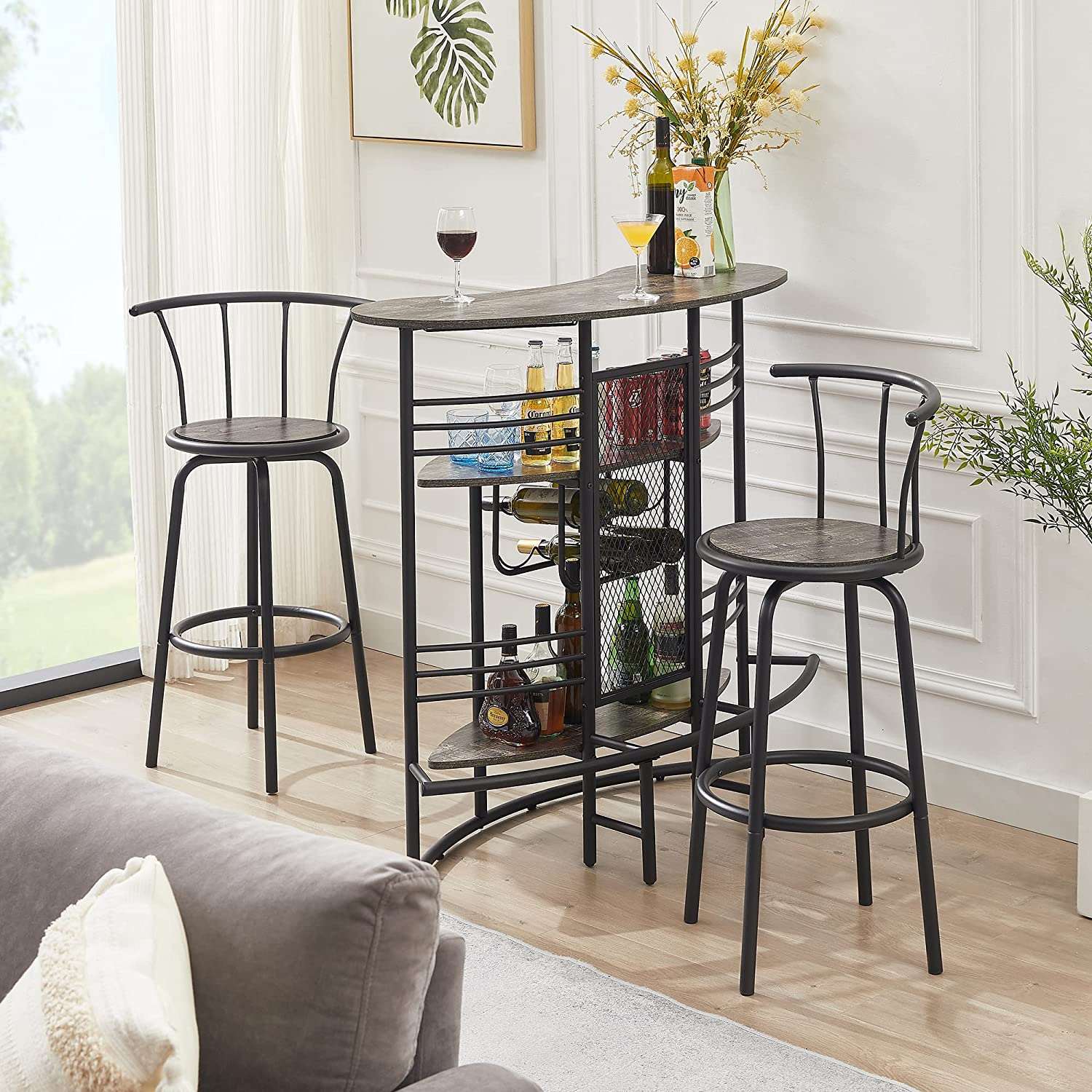 VECELO 27.3 Inch Bar Stools Set of 2 with Back Metal Barstools/Industrial Steel Frame for Kitchen