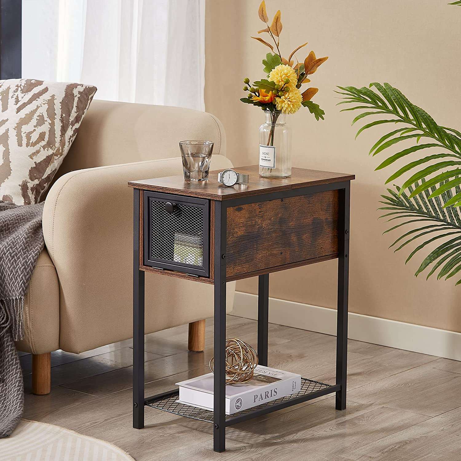  Nightstand 24''Tall Narrow Flip Top End Side Table