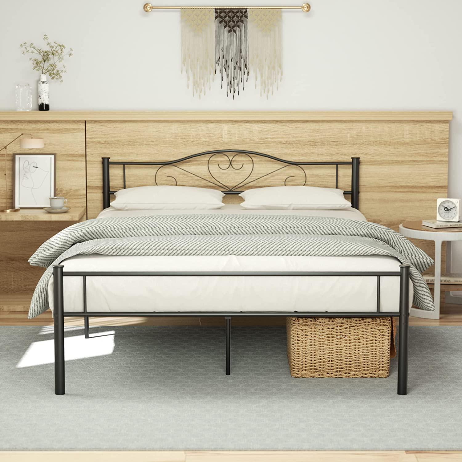 VECELO Metal Platform Bed Frame Mattress Foundation Decorative Headboard & Footboard