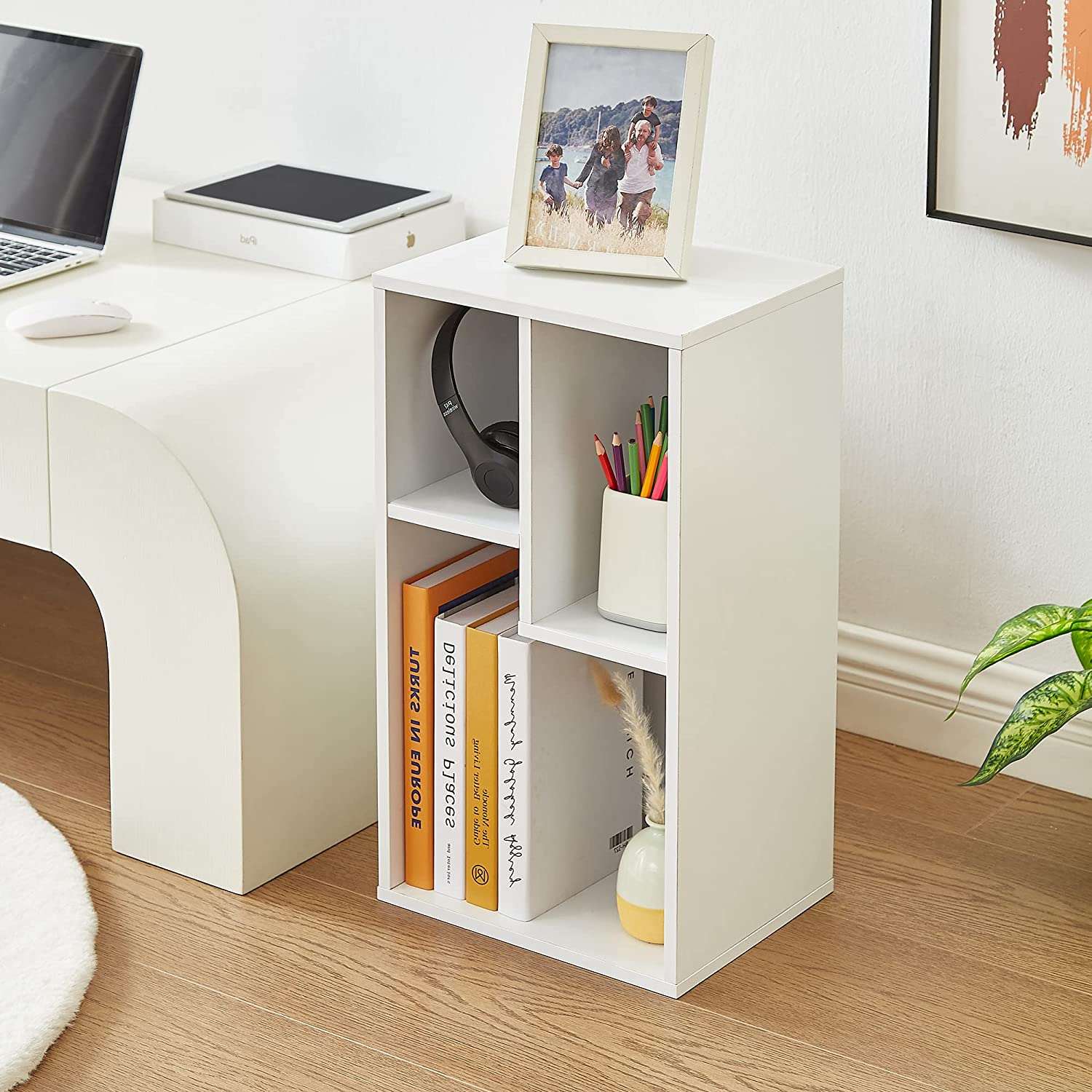 VECELO 3-Cube Open Bookcase, Small Bookshelf 2-Tier Storage Organizer