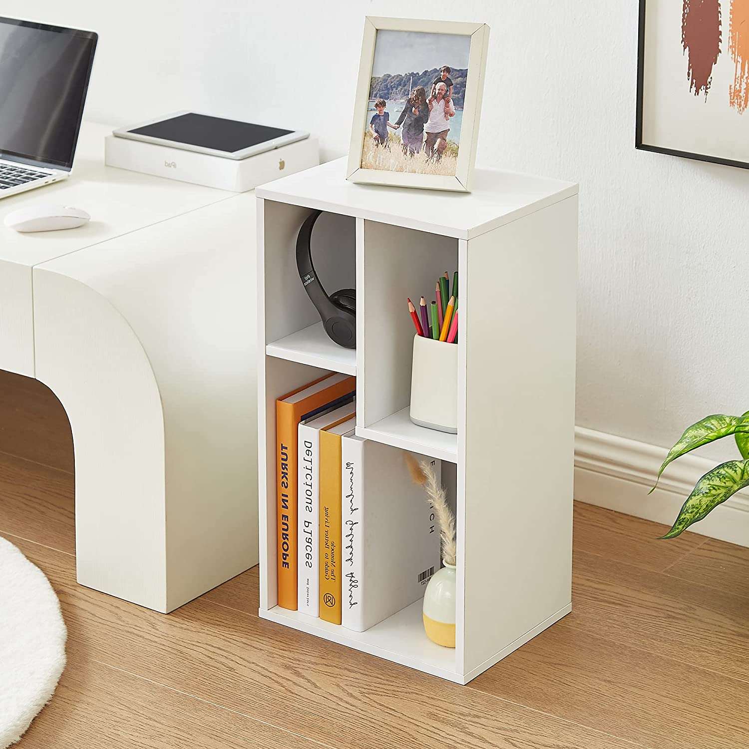 VECELO 3-Cube Open Bookcase, Small Bookshelf with Height Difference Shelves 2-Tier Storage Organizer for Home Office, Living Room