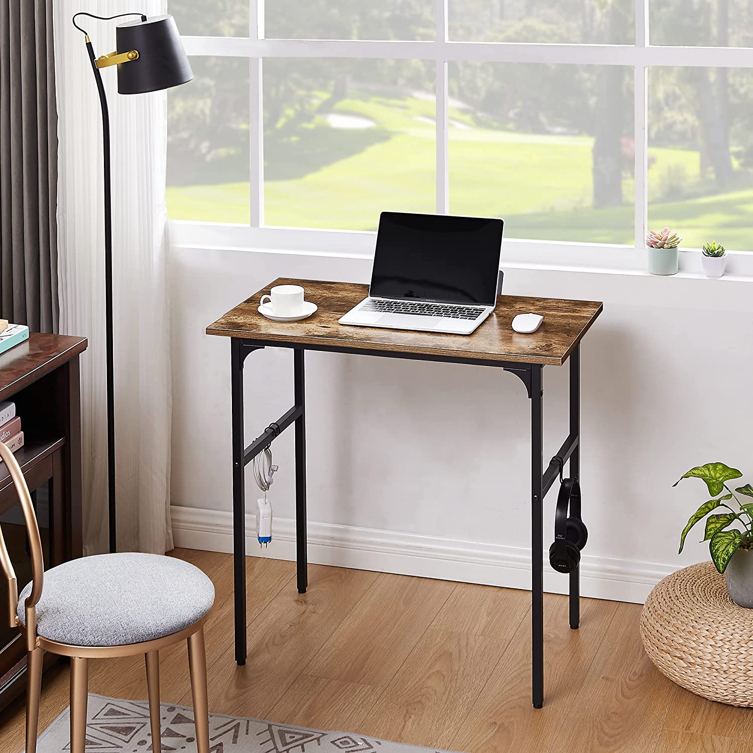 VECELO Industrial Simple Style Wood Table & Metal Frame Home Office Computer Desk