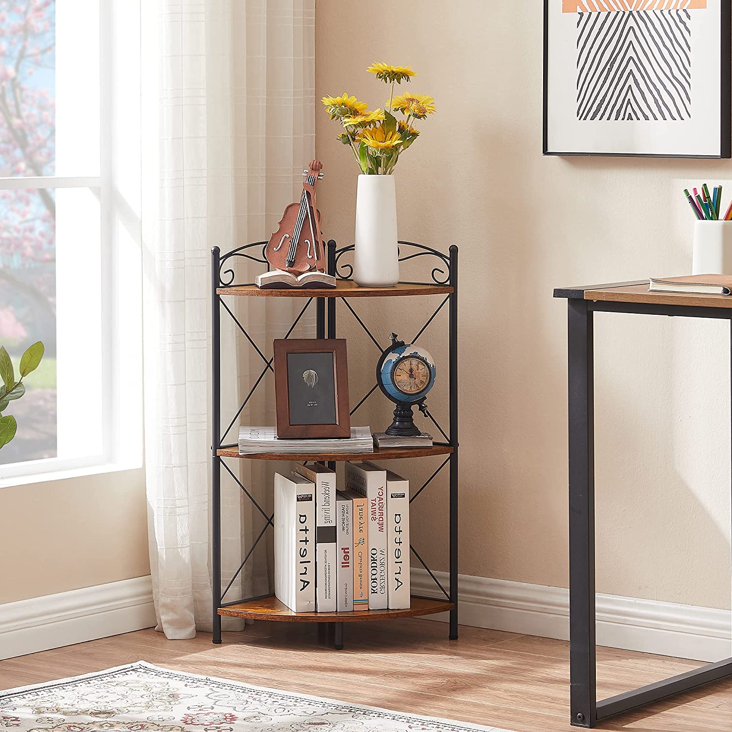 VECELO 5 Tier Corner Storage Cabinet with Wooden Shelves Free-Standing