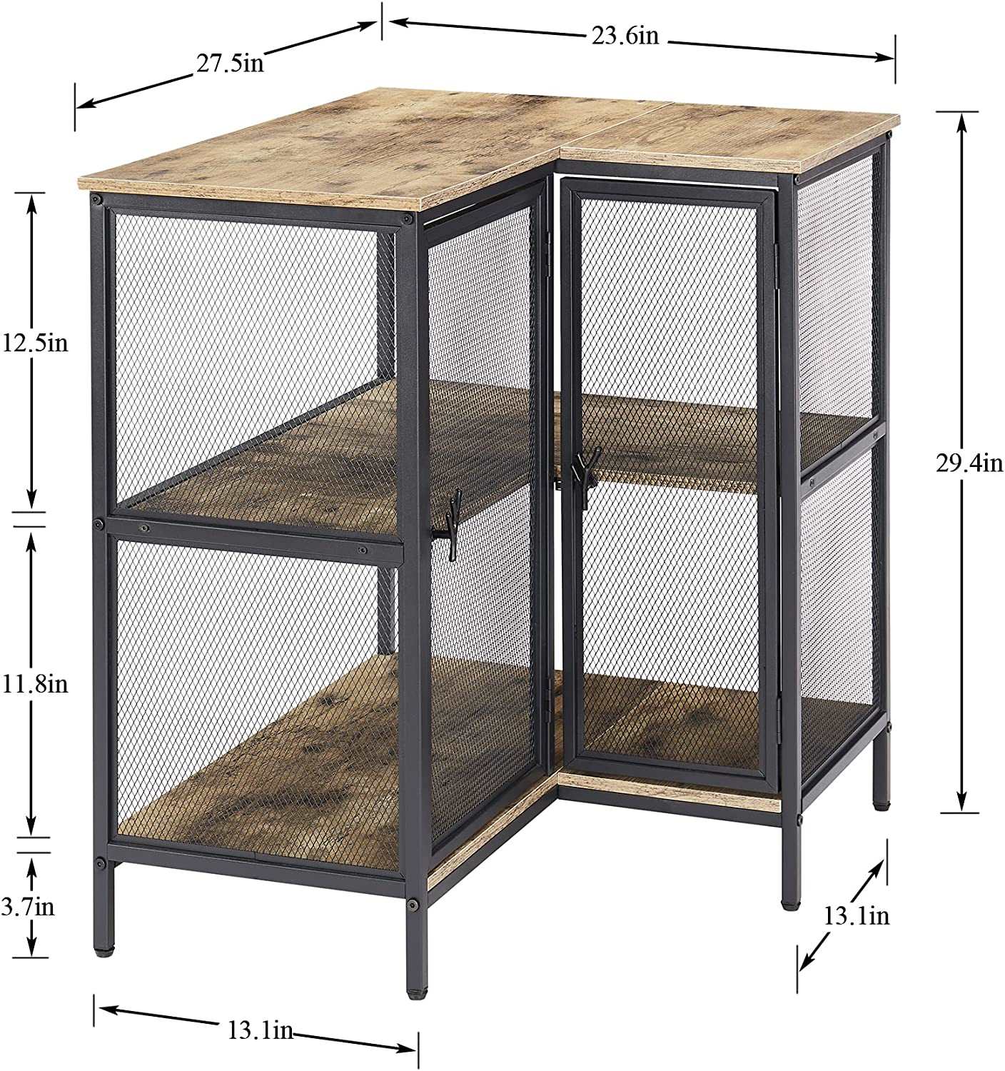 VECELO 3 Tier Corner Cabinet with Doors and Storage Shelves, Industrial TV Multipurpose Free-Standing Table for Small Space