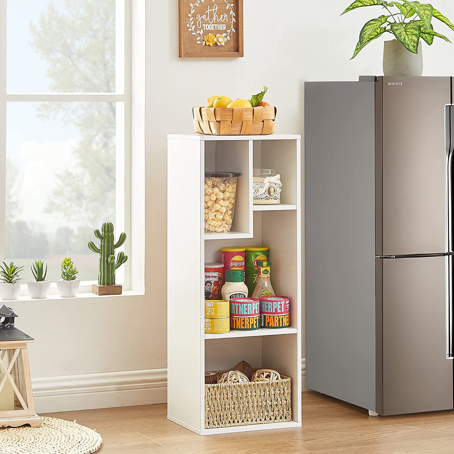 VECELO Modern 3-Tier Small Bookcase, 4 Cube/5 Cube Bookshelf/Storage Organizer for Living Room,Bedroom,Home Office
