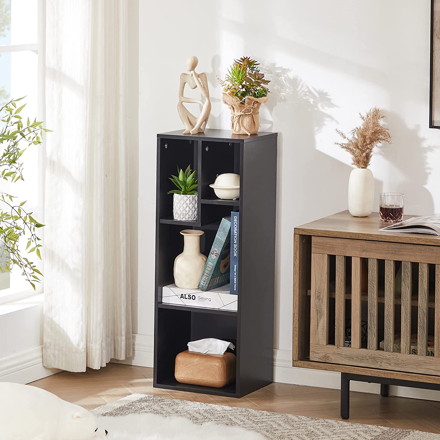VECELO Modern 3-Tier Small Bookcase, 4 Cube/5 Cube Bookshelf/Storage Organizer for Living Room,Bedroom,Home Office
