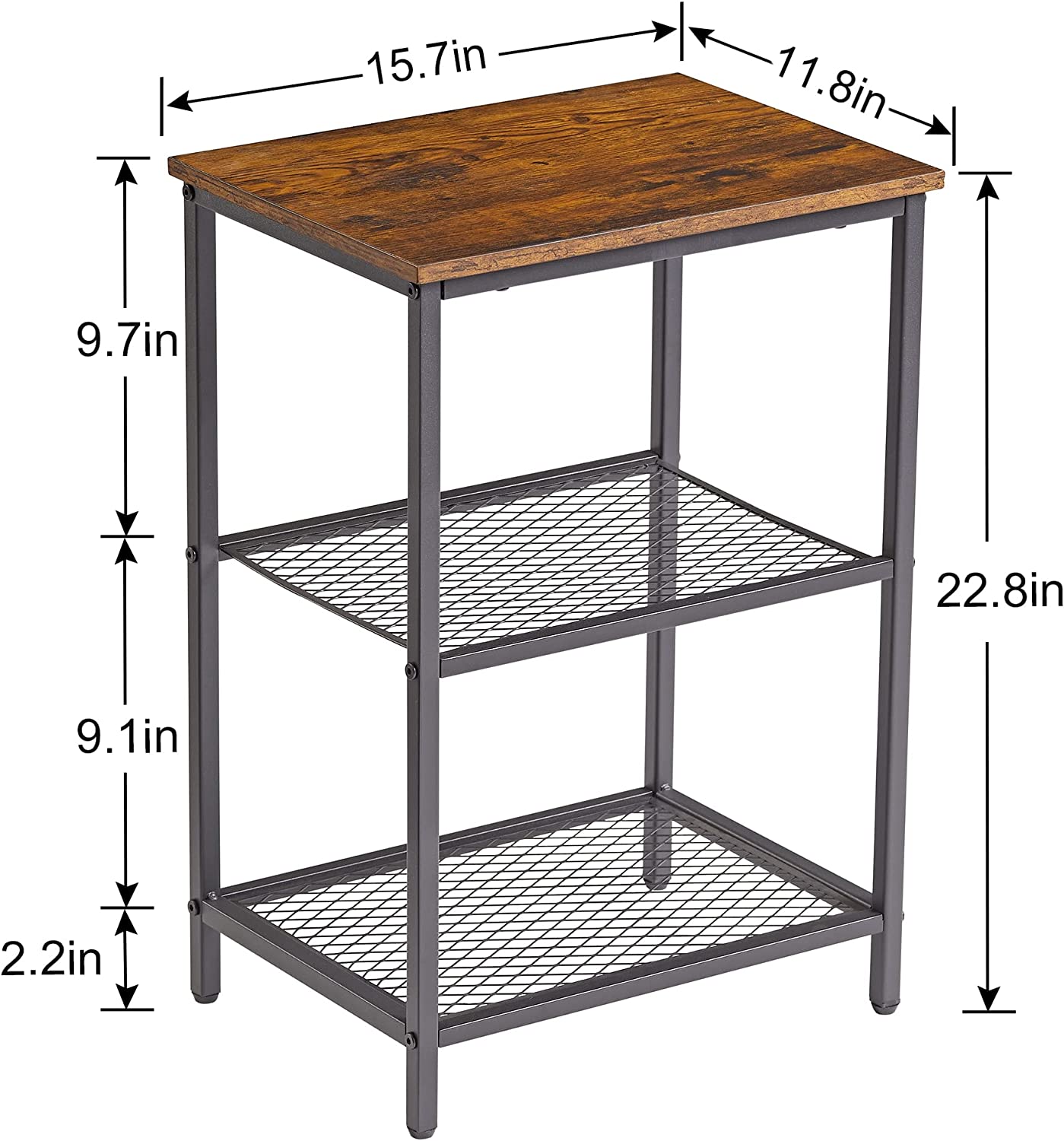 VECELO End Side Table with Storage Industrial Night Stand with Mesh Shelves