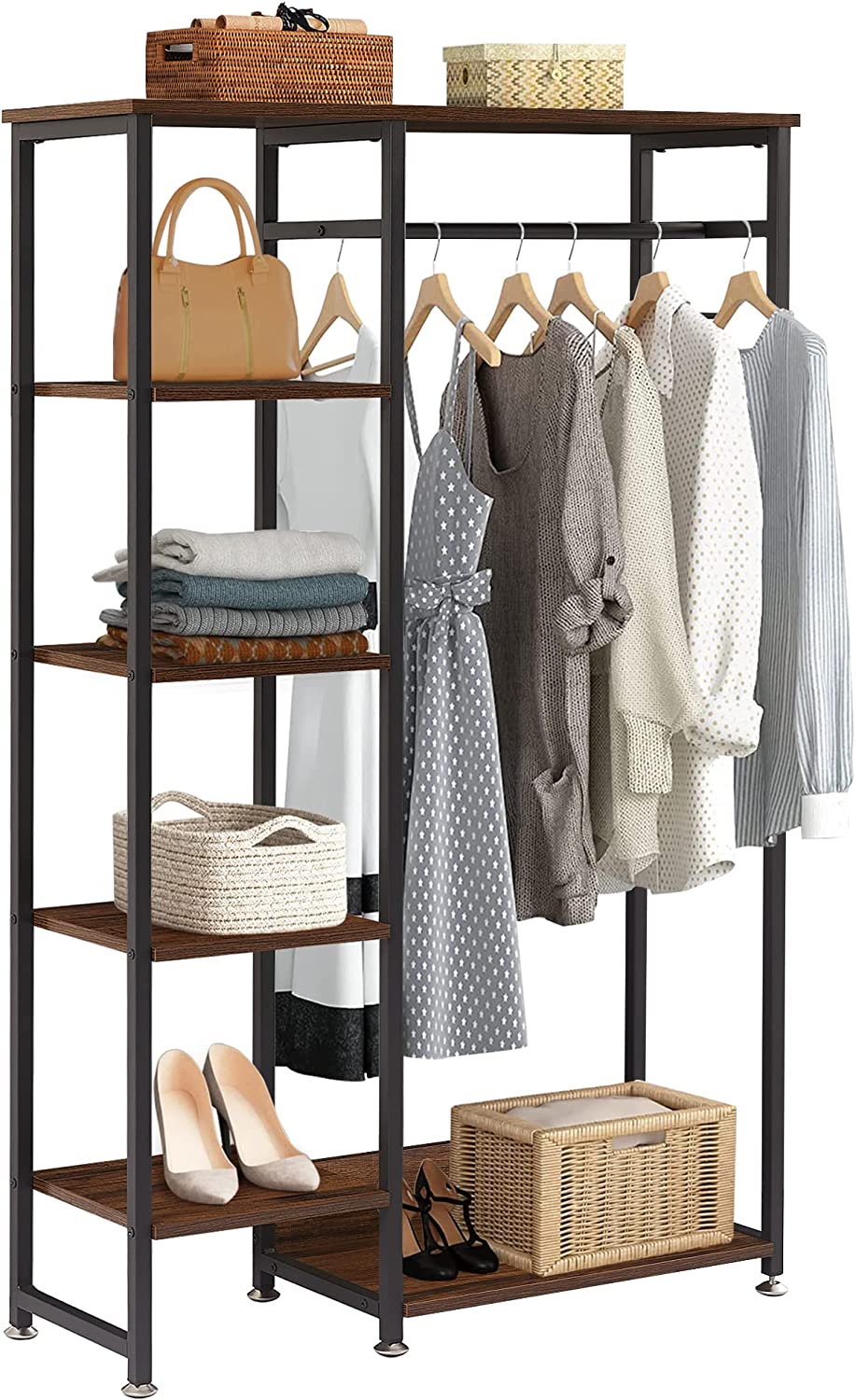 VECELO Metal Hanging Storage Organizer/Rack Wardrobe with Shelves & Open Storage Space & Hanging Rod