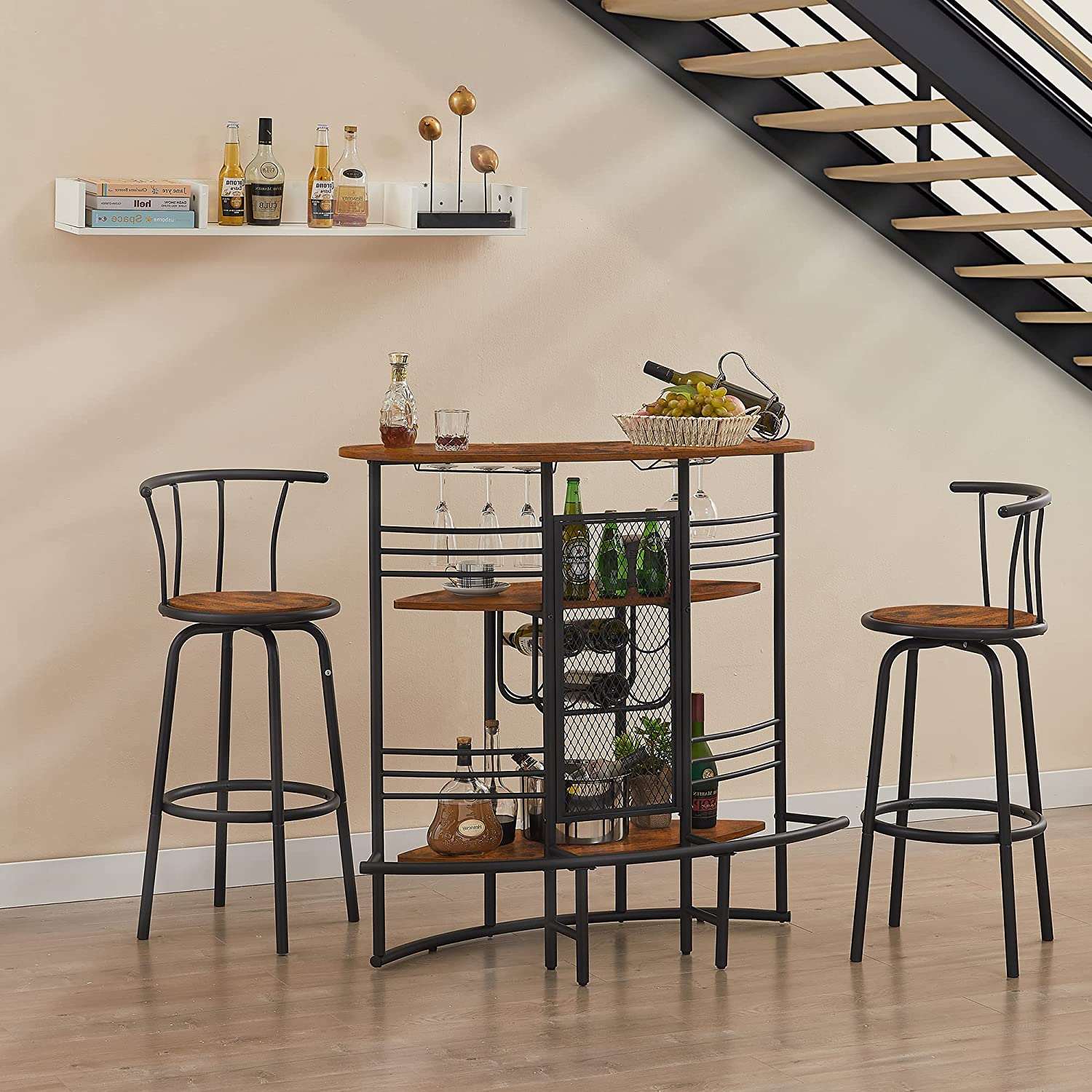 VECELO 27.3 Inch Bar Stools Set of 2 with Back Metal - VECELO