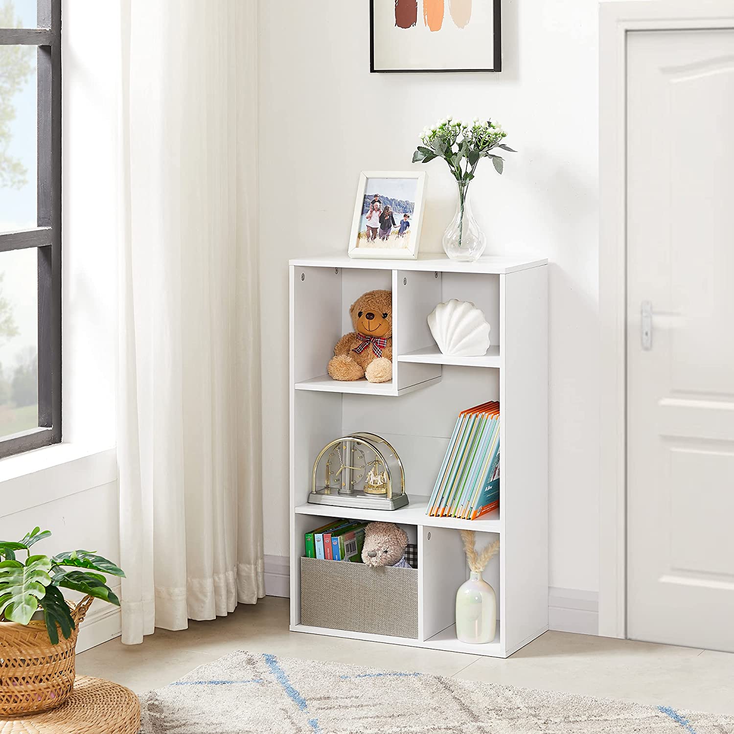 VECELO Modern 3-Tier Small Bookcase, 4 Cube/5 Cube Bookshelf/Storage Organizer for Living Room,Bedroom,Home Office