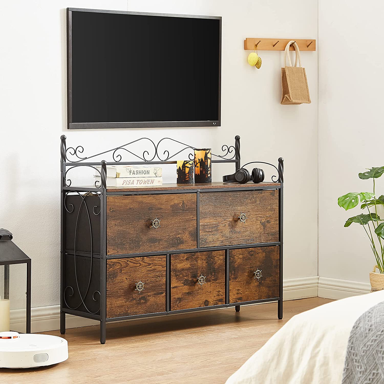 VECELO Dresser for Bedroom with 5 Drawers, Storage Organizer Unit with Shelf for Closet, Living Room