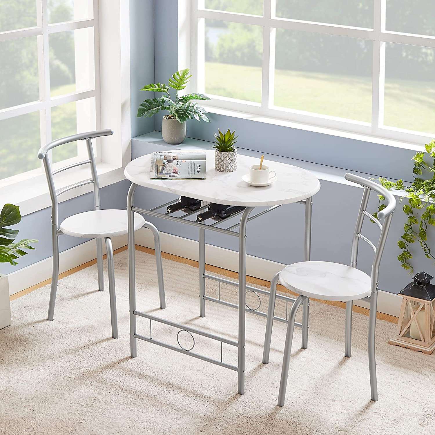 VECELO 3-Piece Dining Table Set/Round Tabletop & Chair for Kitchen