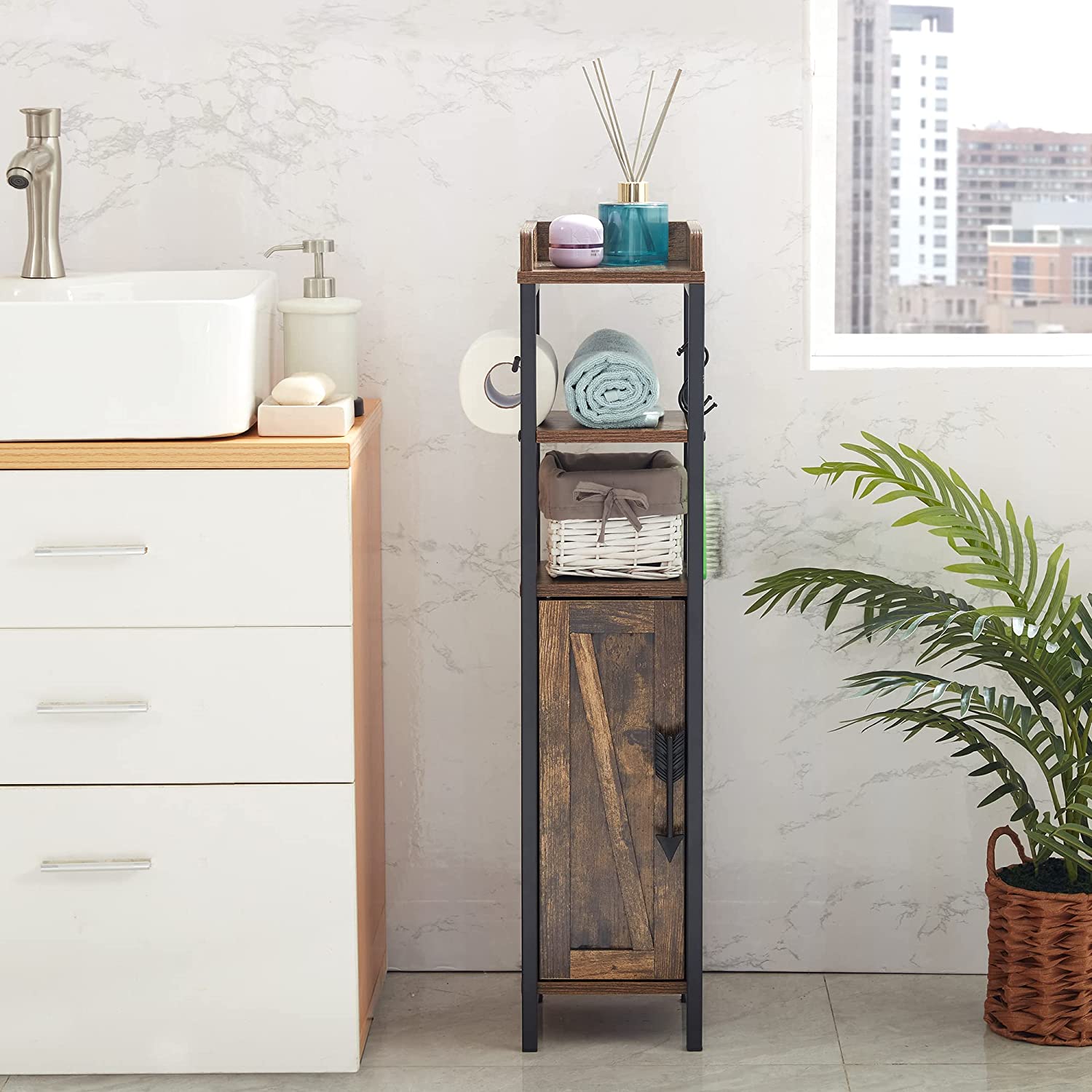 Tall Storage Cabinet with 4 Storage Shelves for Bathroom Living Room-Natural 