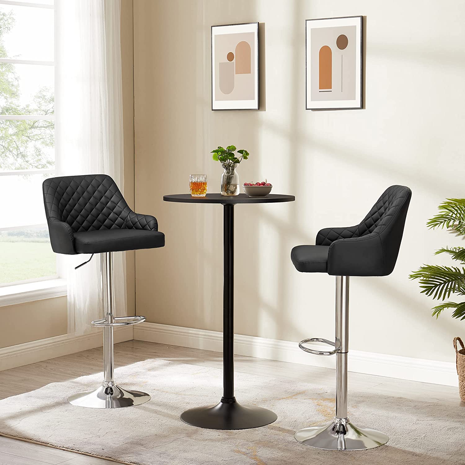 VECELO Adjustable Bar Stools with Back, Bar Height Stools for Kitchen Counter - VECELO
