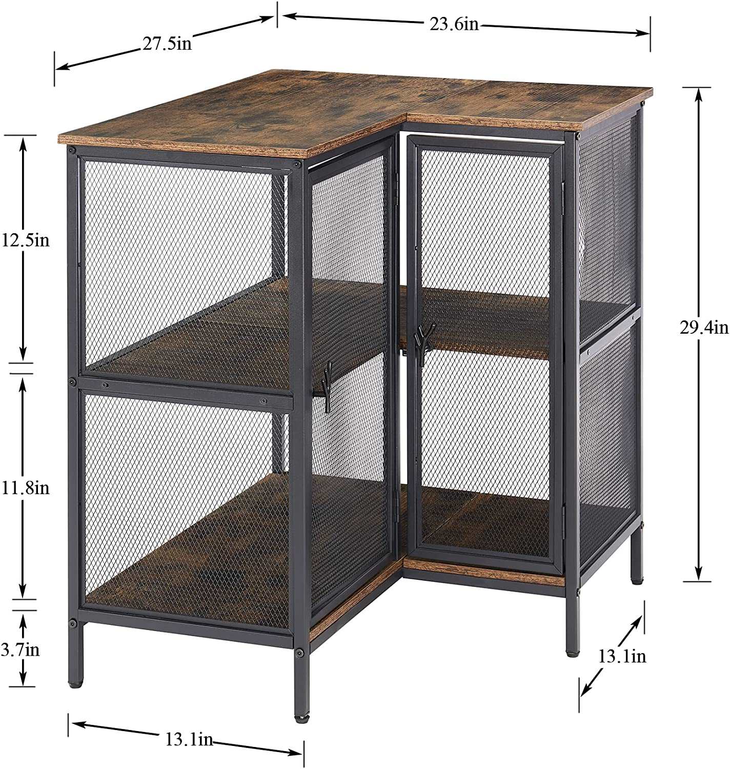 VECELO 3 Tier Corner Cabinet with Doors and Storage Shelves, Industrial TV Multipurpose Free-Standing Table for Small Space