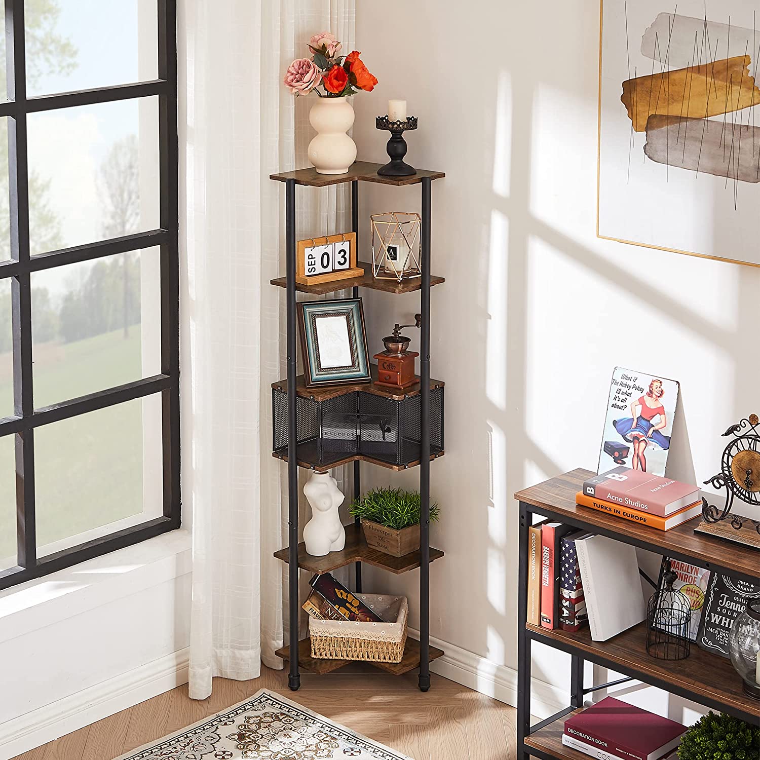 VECELO Corner Cabinet, 58 Inch Tall Storage Shelf, 6-Tier Display Shelves Rack for Living Room, Kitchen