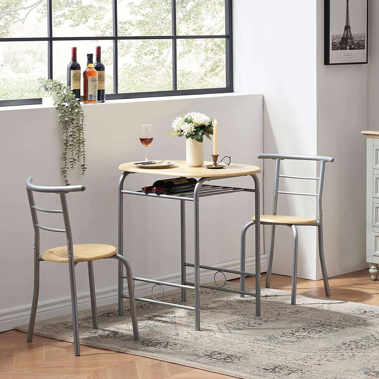 3-Piece Bar Table Set/Round Tabletop & Chair