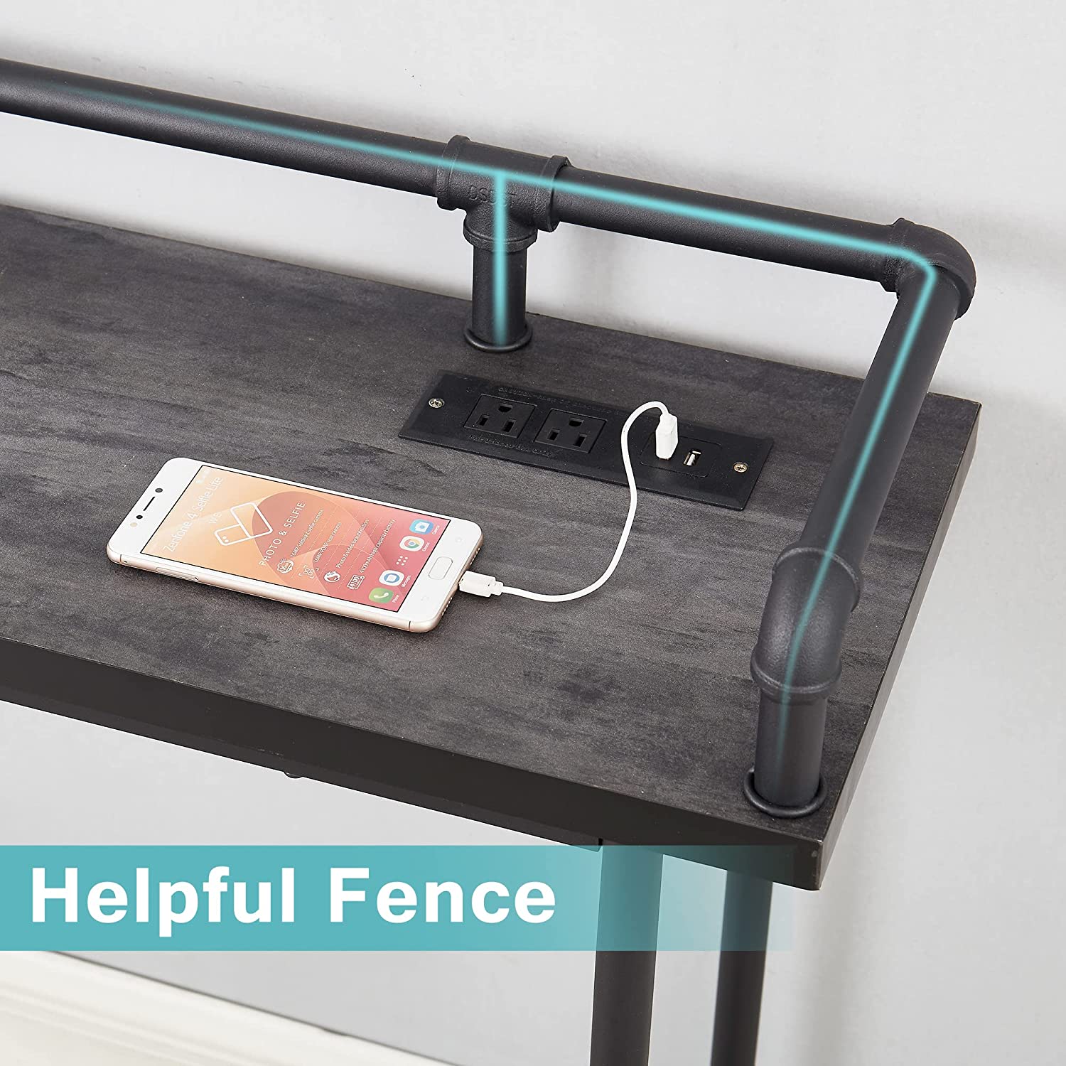 VECELO Extra Long Console/Sofa Table with Charging Station&Power Outlet, Narrow Industrial Behind Couch for Entryway,Hallway,Living Room