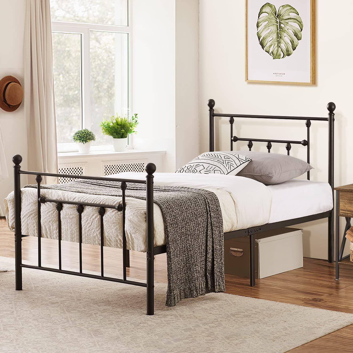 Modern Metal Platform Bed Frame Mattress Foundation with Headboard and Footboard