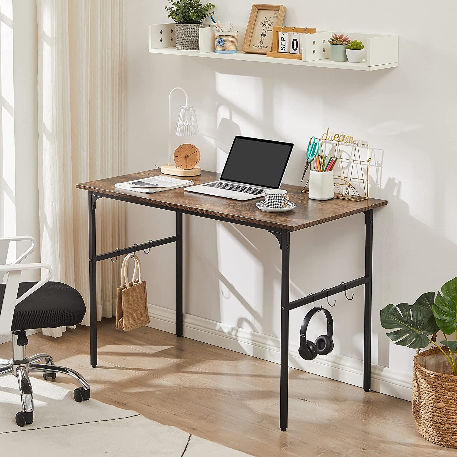 BOLUO Small Computer Desk for Small Spaces Solid Wood Rustic Home