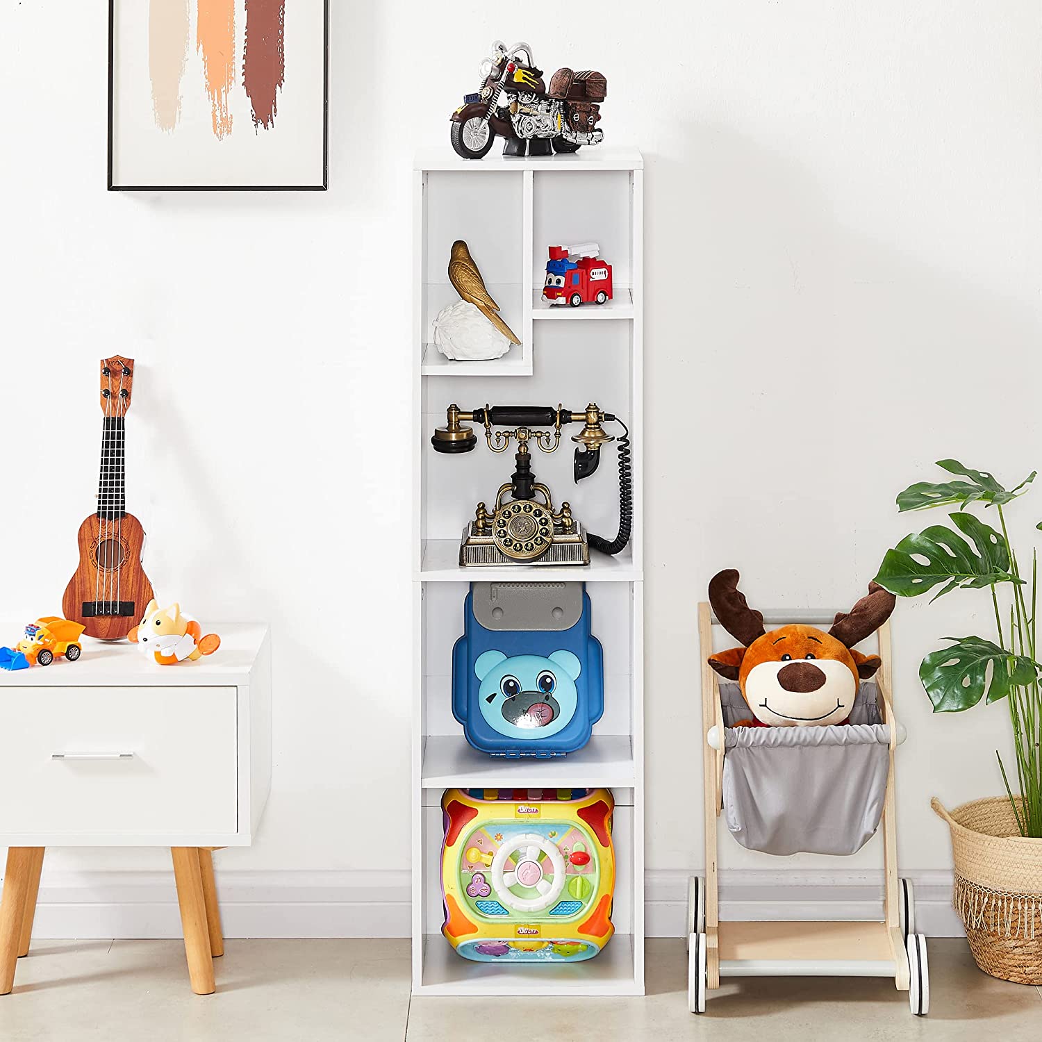 VECELO Modern 3-Tier Small Bookcase, 4 Cube/5 Cube Bookshelf/Storage Organizer for Living Room,Bedroom,Home Office