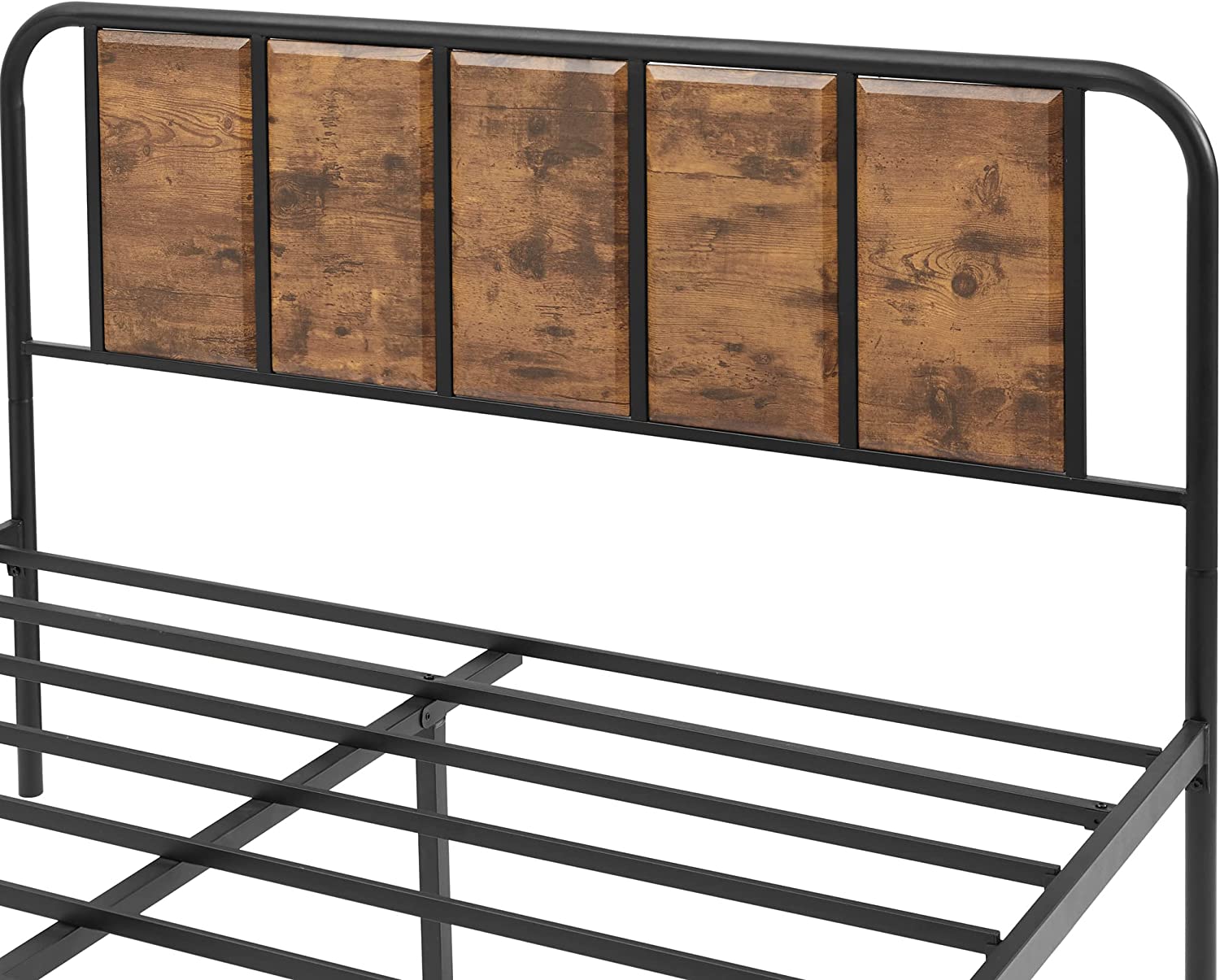 VECELO Bed Frame Metal Platform with Wooden Headboard Footboard Heavy Duty Mattress Foundation - VECELO
