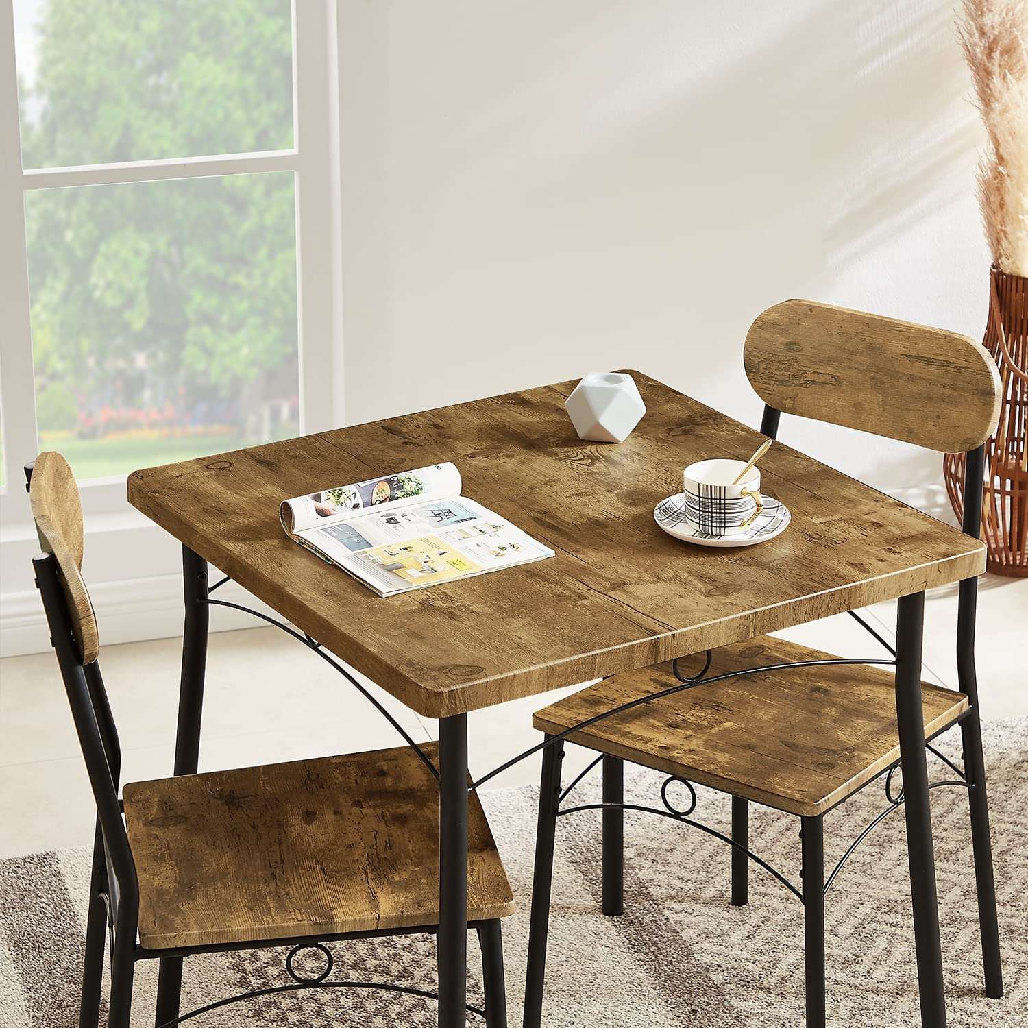 VECELO 3-Piece Dining Room Set Wooden Square Dining Table with 2 Chairs for Kitchen, dining room