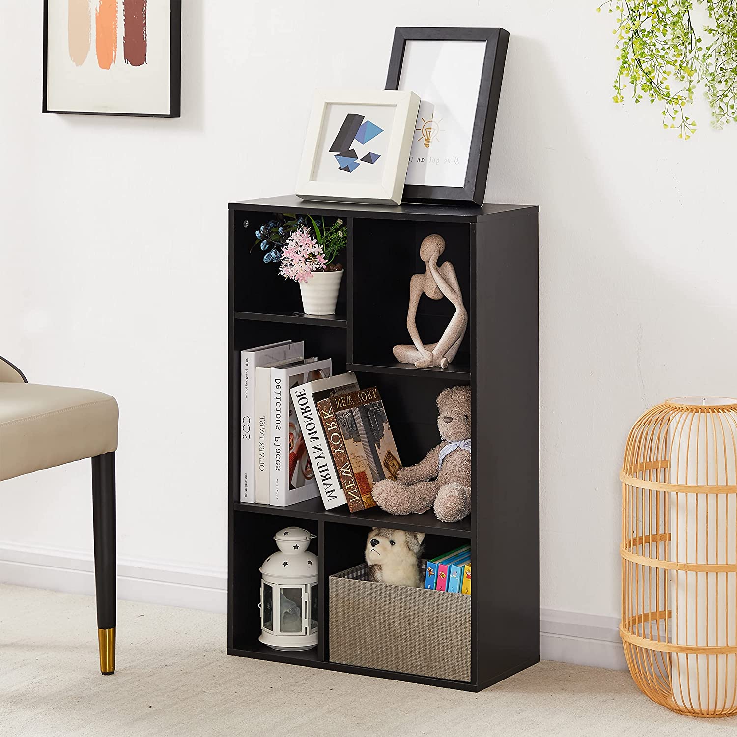 VECELO Modern 3-Tier Small Bookcase, 4 Cube/5 Cube Bookshelf/Storage Organizer for Living Room,Bedroom,Home Office