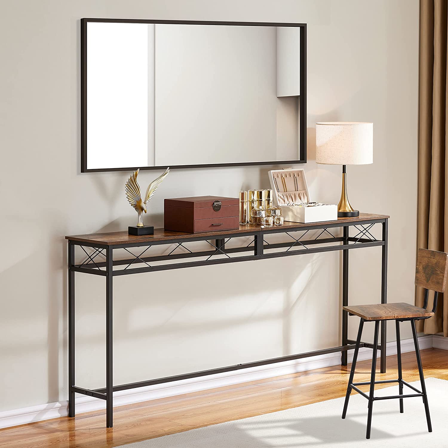 VECELO Extra Long Narrow Sofa/Console Table with Charging Station & Power Outlet and USB Ports